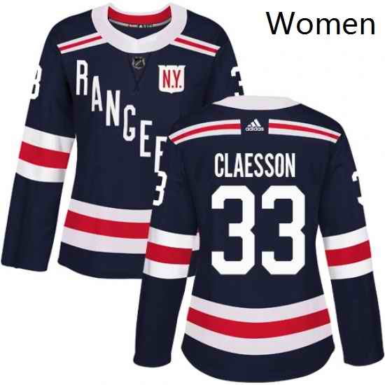Womens Adidas New York Rangers 33 Fredrik Claesson Authentic Navy Blue 2018 Winter Classic NHL Jersey